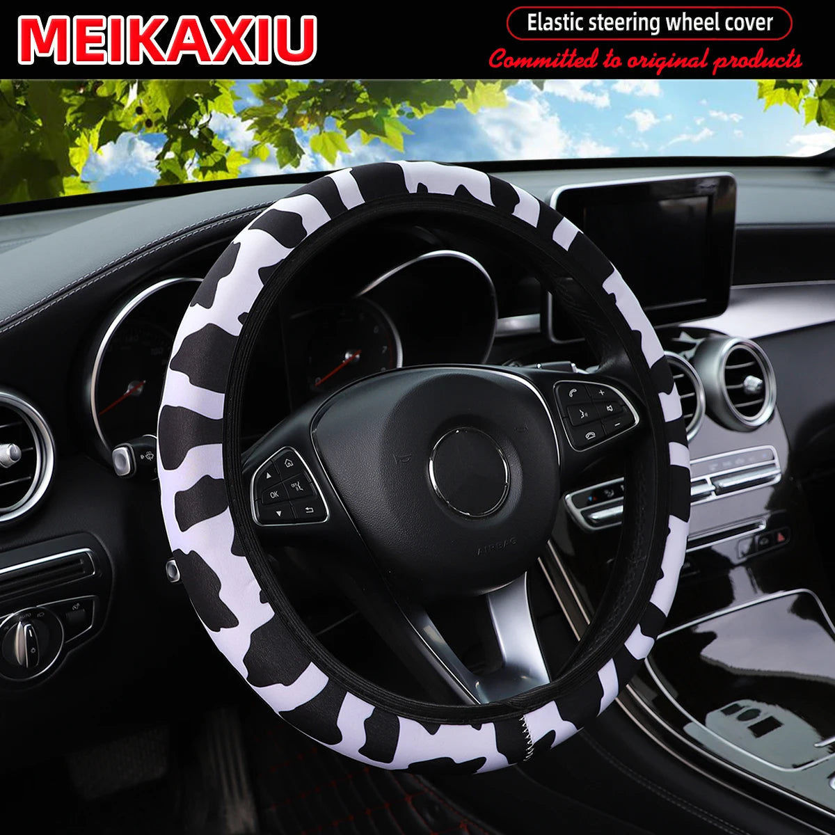 16 styles of cow Daisy red and white flower Panda diving material elastic car steering wheel covers without inner rings