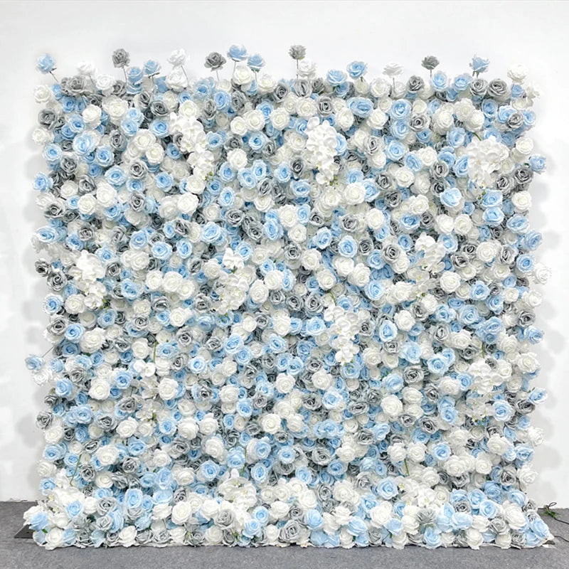 Luxur white Rose Roll Up Cloth 5D Flower Wall Arrangement Wedding Backdrop Decor Hanging Curtain Green Plants Wall Party Props