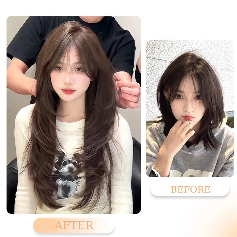 Clip in Hair Extensions Wig Synthetic Hairpiece High Layered Inward-Curled Hair Extensions with 5 Clips for Women Daily Use