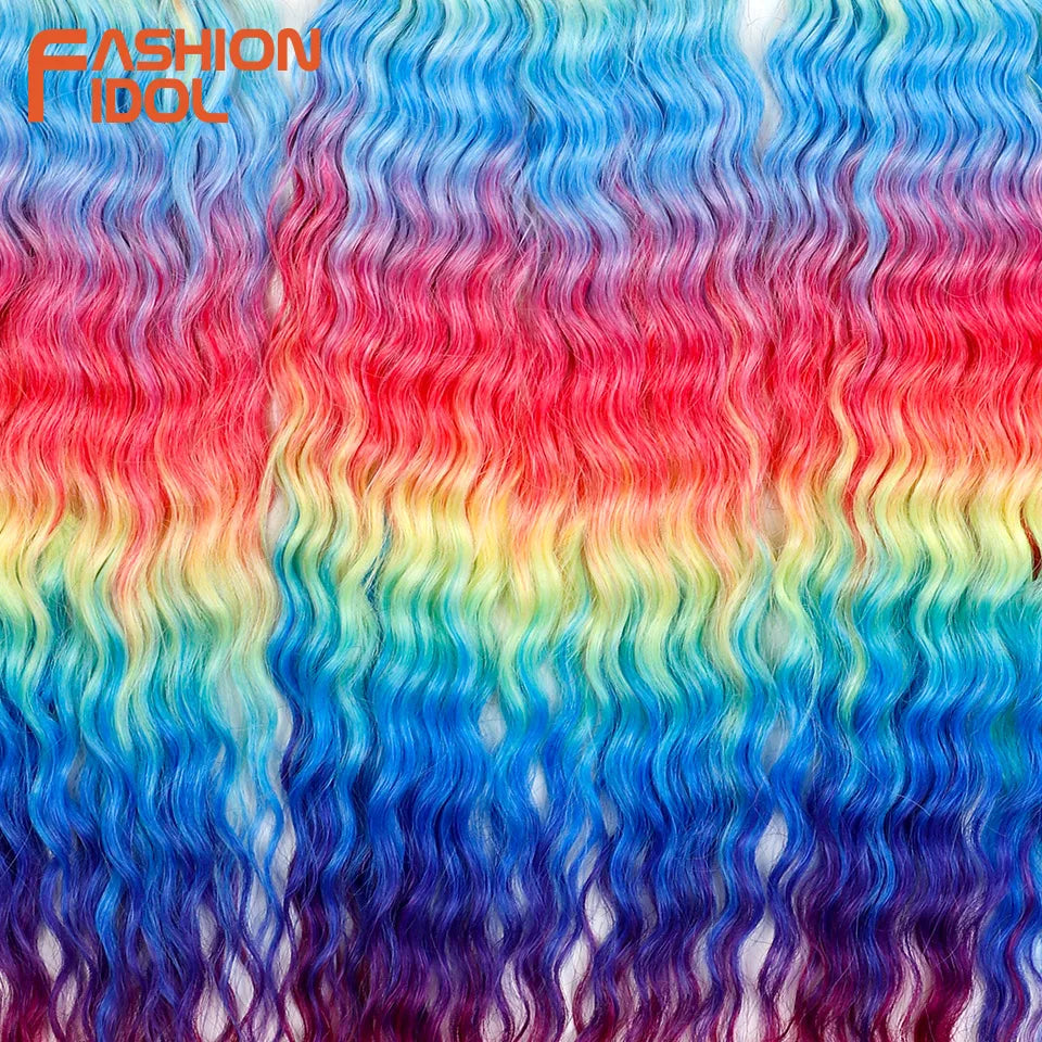 LOVE ME 22 Inch 300g/3pcs Ariel Curl Hair Water Wave Twist Crochet Hair Synthetic Ombre Rainbow Color Braiding Hair Extensions