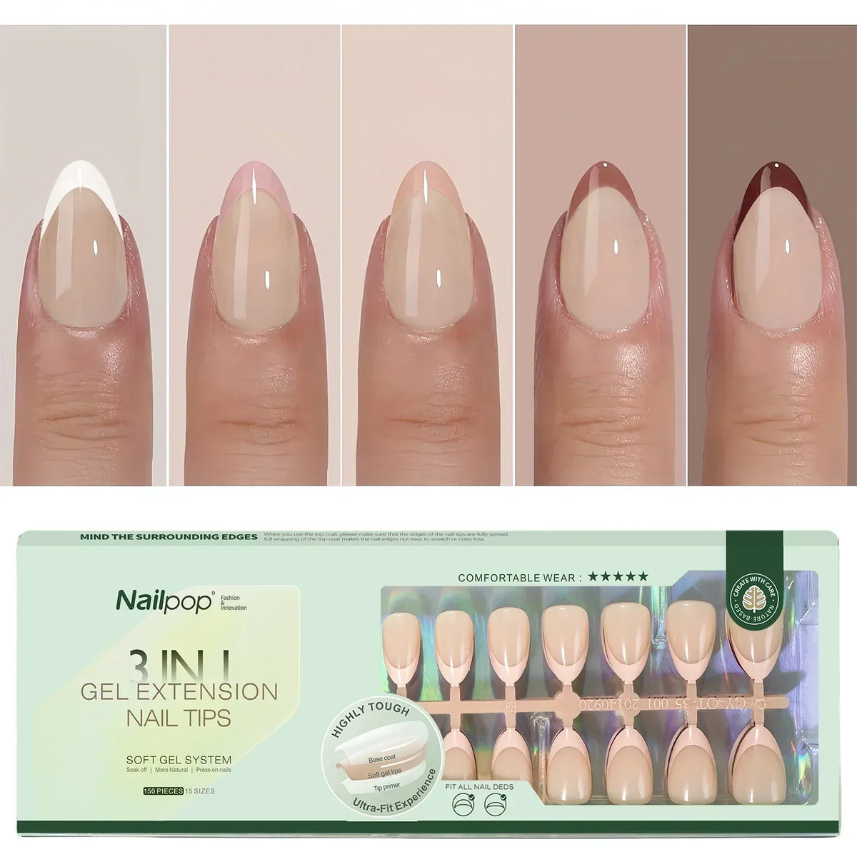 French Almond Gel Nail Tips