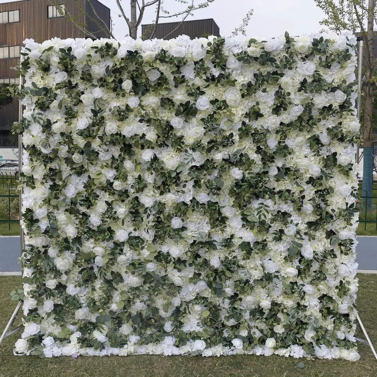 5D White Rose Cloth Flower Wall Artificail Fabric Roll Up Hydrangea Floral Wall Wedding Backdrop Decor Hang Curtain Photo Props