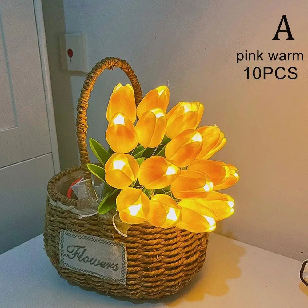LED Tulip Flowers Night Light Simulation PU Artificial Bouquet Table Lamp For Wedding Valentine's Day Birthday Gift Decor