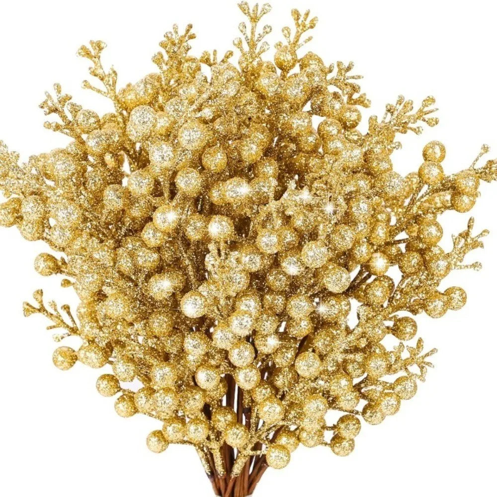 10Pcs Artificial Berry Picks Pine Branches Christmas Tree Decoration for Home New Year 2026 Decor Xmas Crafts Wreath Ornament