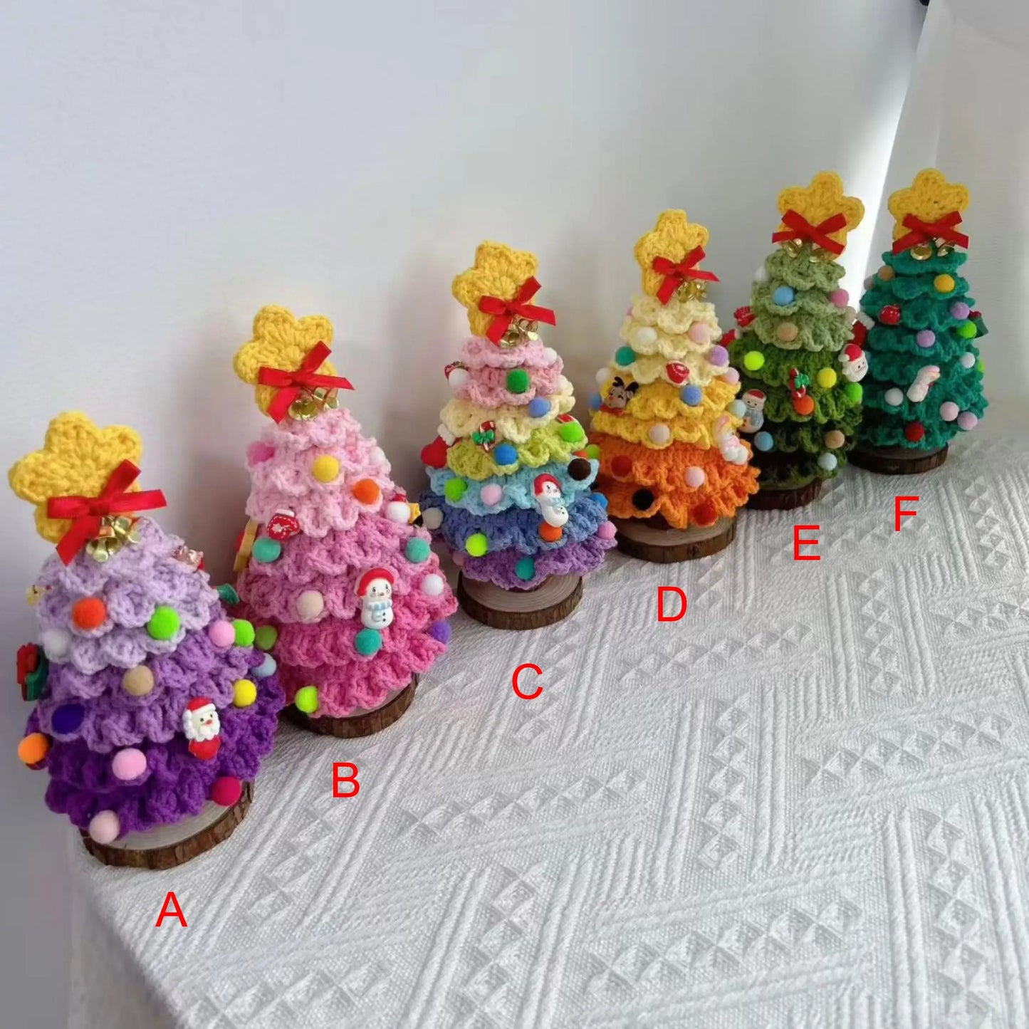 Crochet Christmas Tree Handmade Cute Artifical Green Plant Christmas Home Decoration Mini Desktop Ornament Finished Knitted
