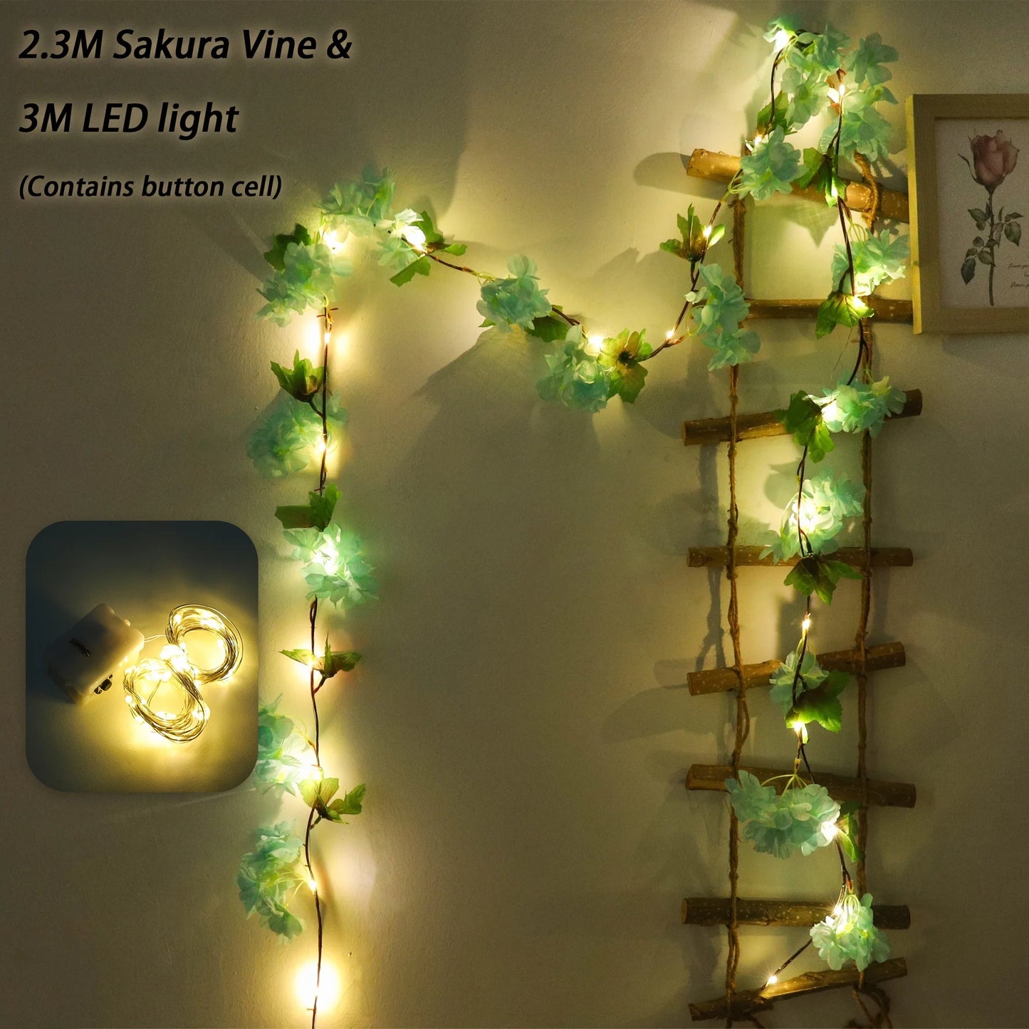 Cherry Blossom LED Light Artificial Flowers Vines For Wedding Party Home Decoration Hanging Wall Garden Arch Christmas Ornament