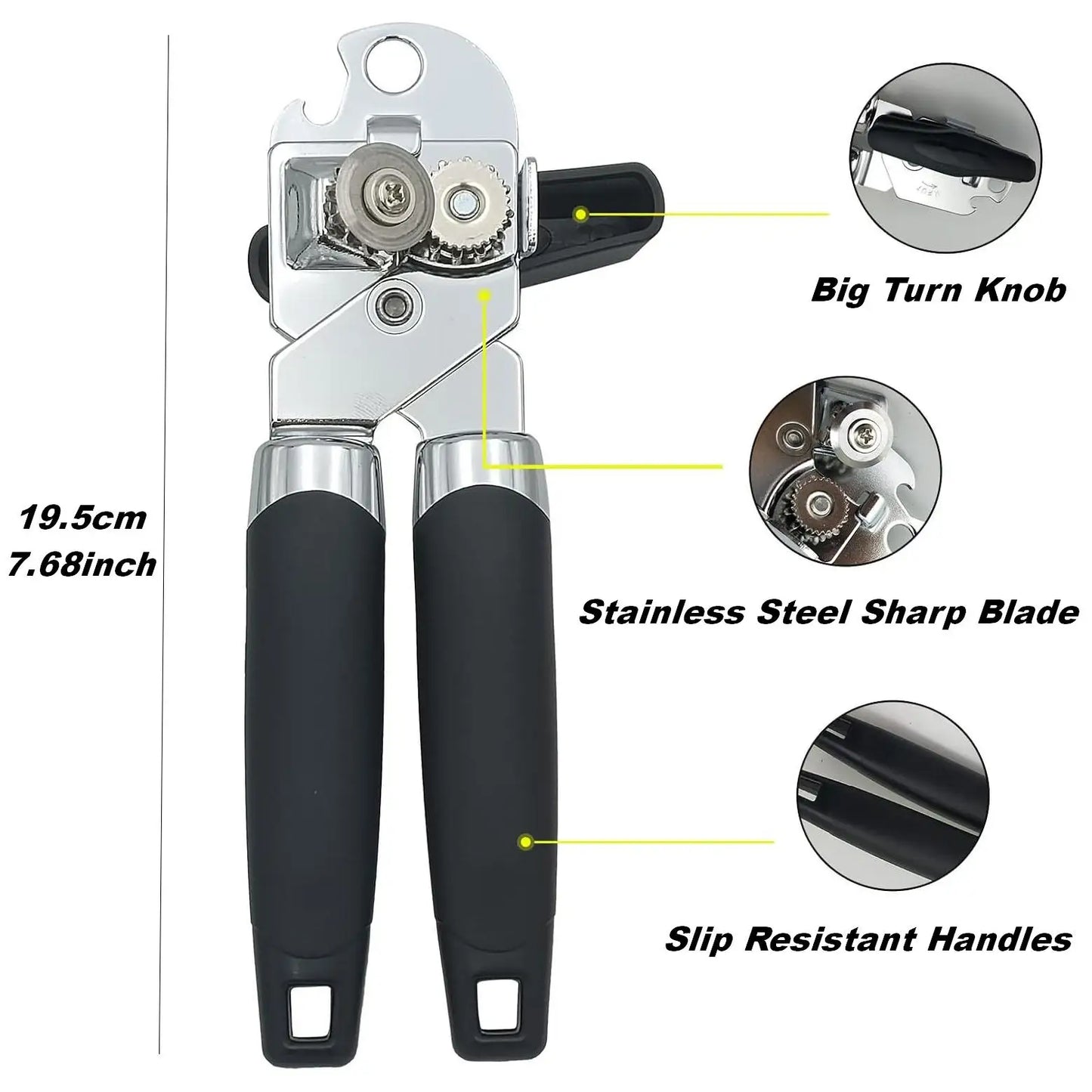 Classic Multifunction Can Opener and Bottle Opener Easy to Use, Razor Sharp Stainless Steel Cutting Wheel, Soft Ergonomic Handle