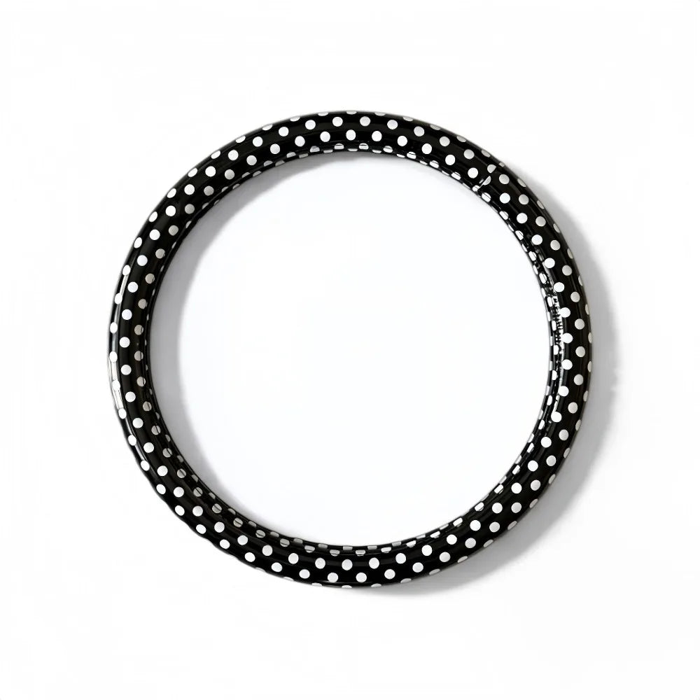 Polka Dot Pattern Steering Wheel Cover Leather Material Comfortable Hand Feel Car Protective Sleeve Easy To Install Stylish Look