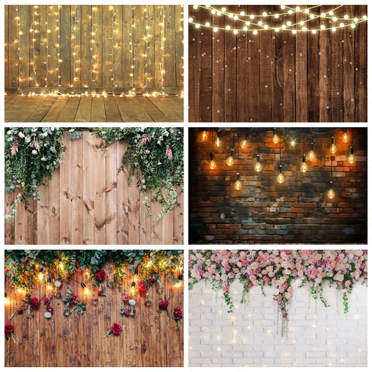 Wooden Board Flower Photography Backdrop Wood Brick Wall Wedding Bridal Shower Baby Birthday Party Decor Background Photo Studio