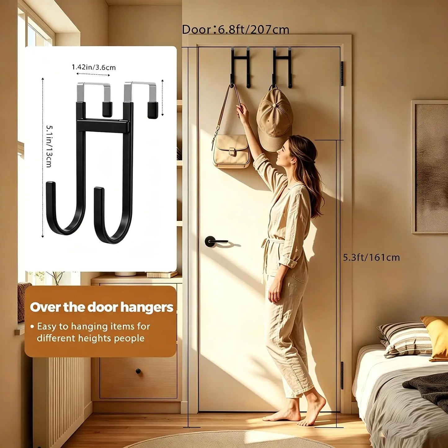 Over-the-Door Hooks, 2 Pack Heavy Duty Anti-Scratch Rubber Hooks,Space Saving Organizer for Coat, Towel, Bag, Bathroom, Bedroom