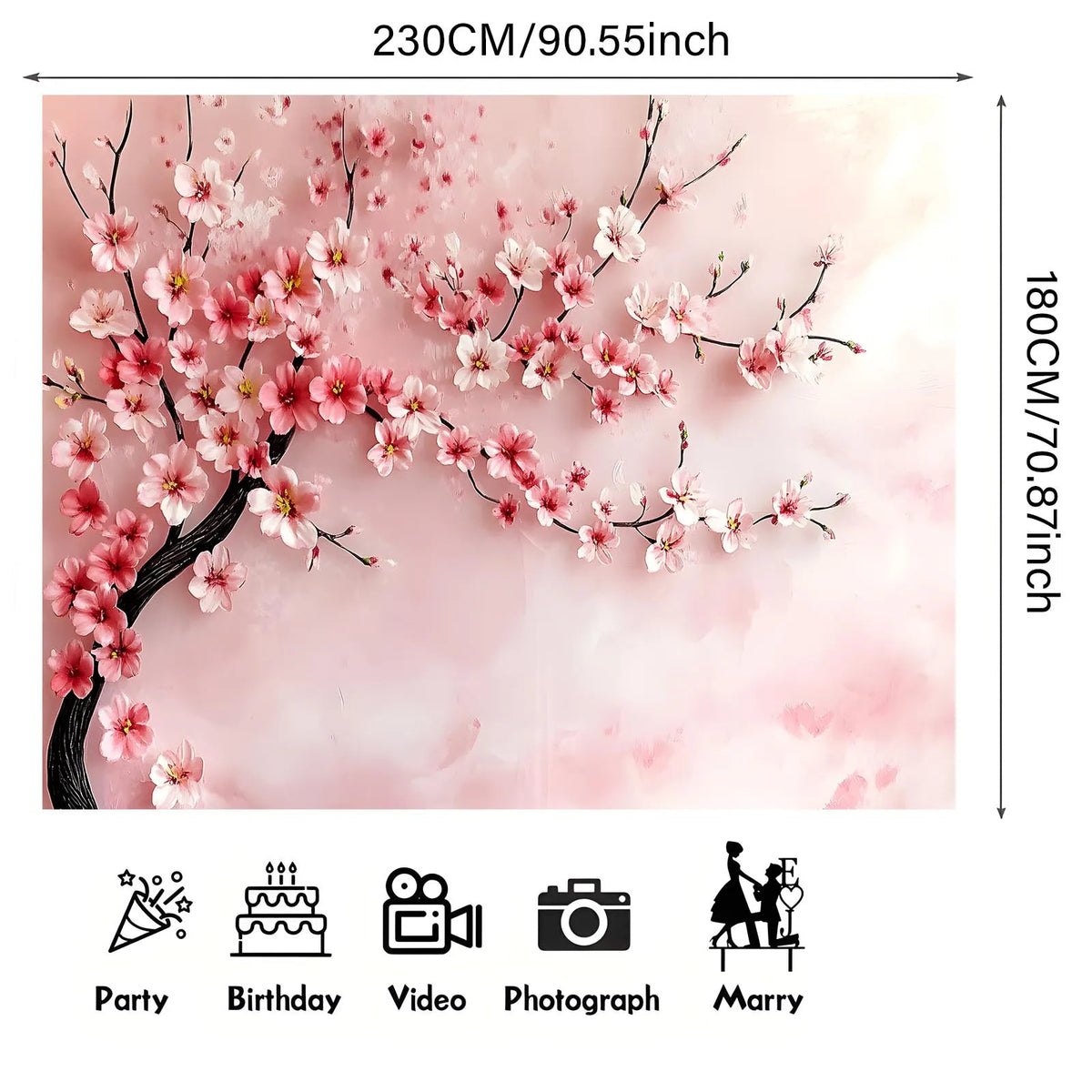 One cherry blossom background flag, wall decoration, suitable for studios, birthdays, anniversaries, weddings