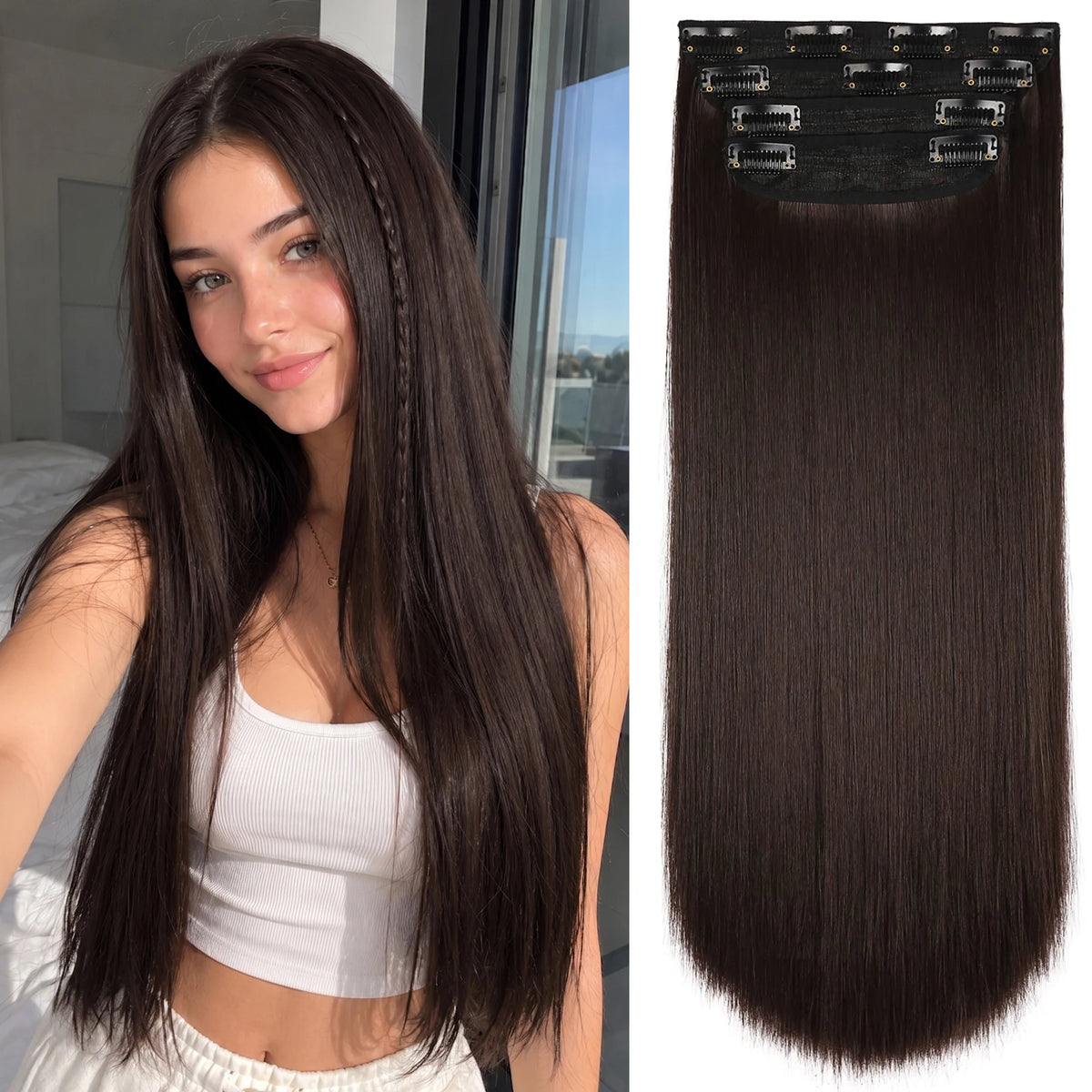 4Pcs/Set 20Inch Synthetic Hair Clip In Long Wavy Thick Hairpieces For Women Full Head Synthetic Hair Extensions Ombre Hairpieces