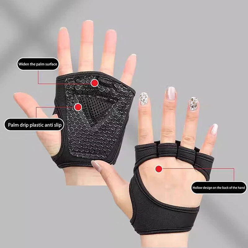 1 Pair Hand Wrist Palm Protector Gloves Gym Fitness Heavy Glove Gloves Half Non-Slip Wrist Finger Weightlifting Sport Support