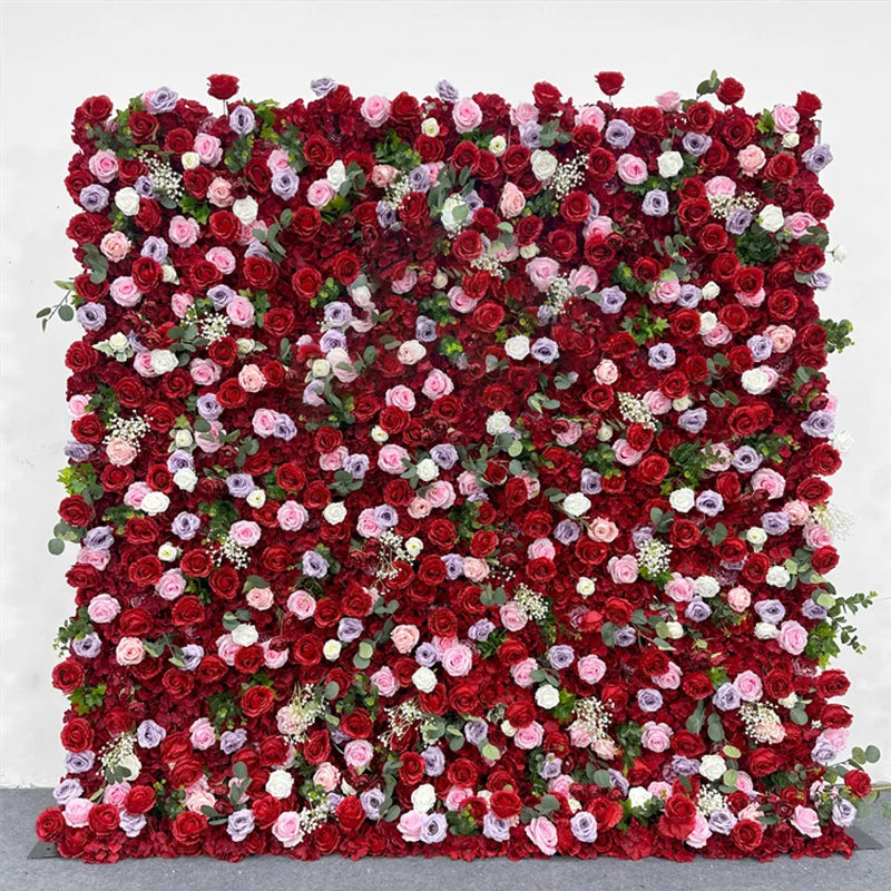 Luxur white Rose Roll Up Cloth 5D Flower Wall Arrangement Wedding Backdrop Decor Hanging Curtain Green Plants Wall Party Props