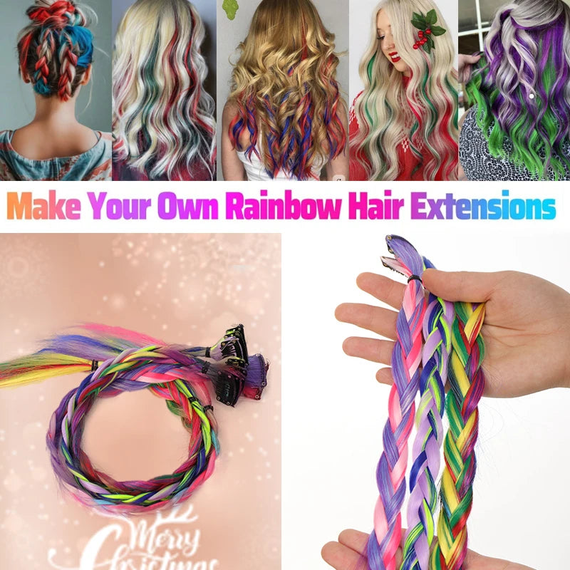 10PCS Hair Extensions Clip in -24 inch Colorful Hair Extensions Party Highlights Long Straight Synthetic Wigs,Suitable for Girl