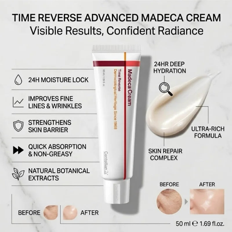 Original Korean Centella Madeca Cream Time Reverse Advanced Fast Absorbing Daily Nourishing Moisturizer Beauty Skin Care Product