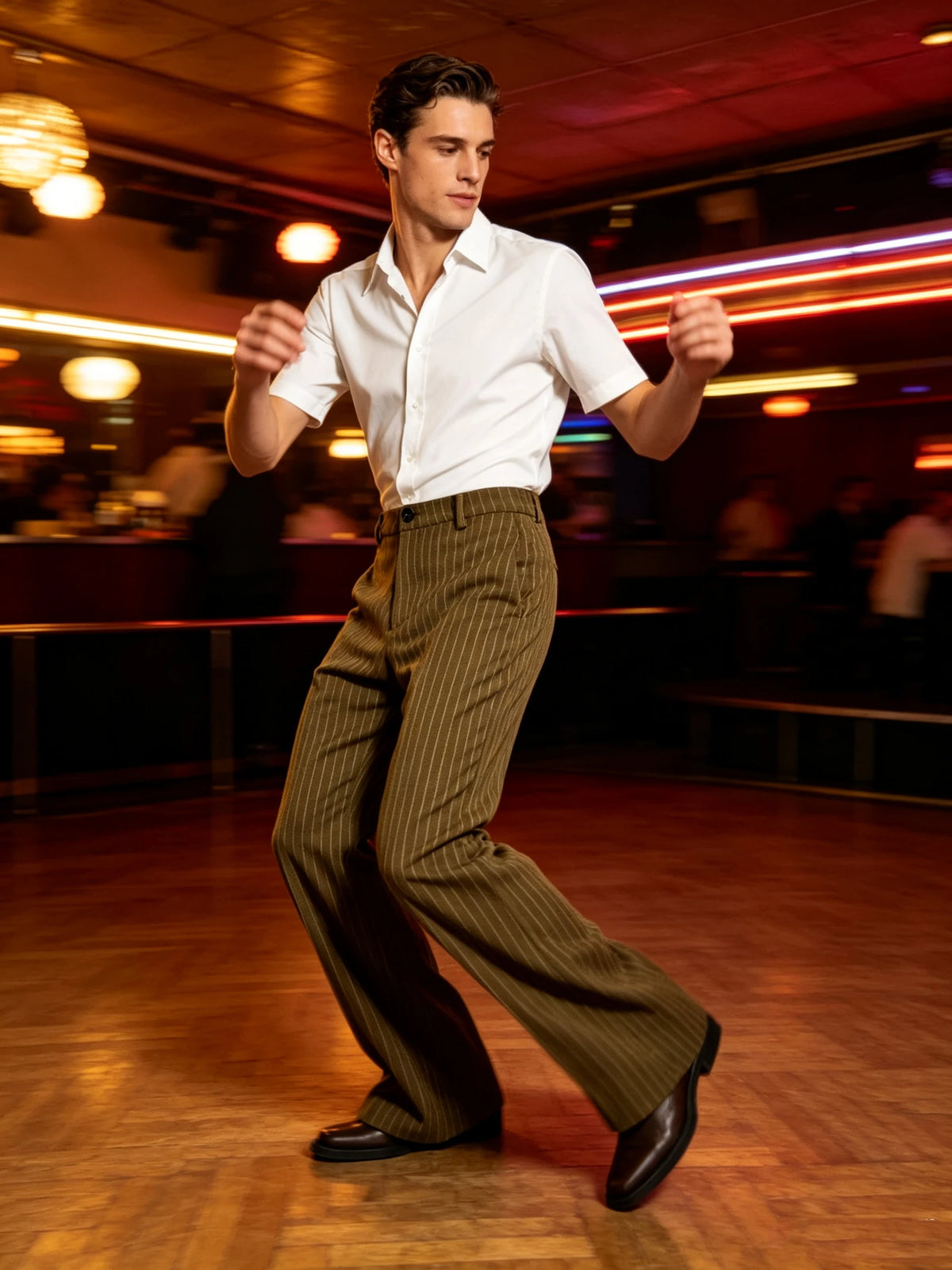 Men's Pinstripe Bell Bottom Pants High Waist Vintage Striped Flared Trousers 60s 70s Disco Outfits for Men Nightclub Party Dance