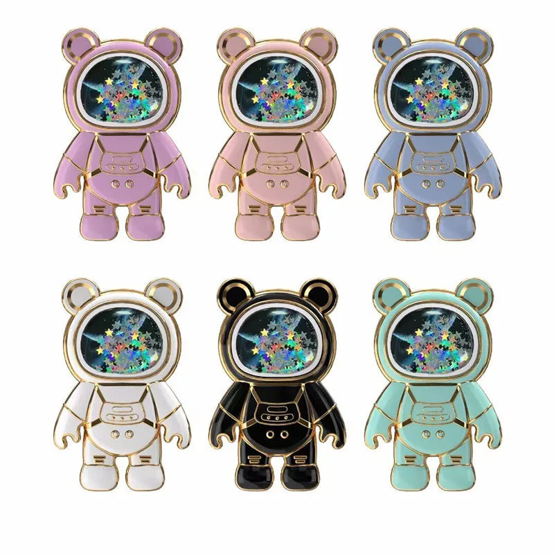 Quicksand Space Bear Phone Stand Holder For Samsung XIAOMI HUAWEI iPhone OPPO Case Cartoon Mobile Phone Sticker Holder Bracket