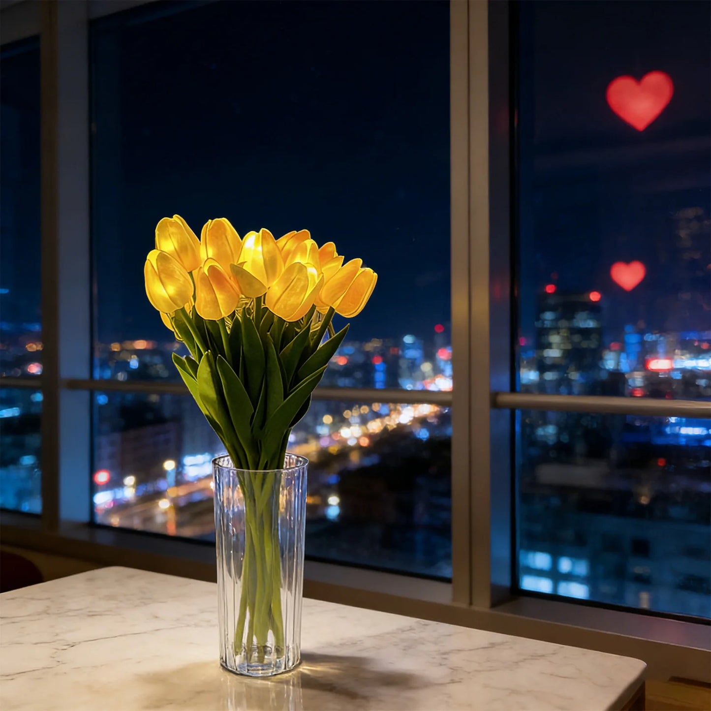 10/15pcs LED Lighted Artificial Flowers Tulip Lamp with Vase Tulip Desk LED Night Light for Valentines Day Gift