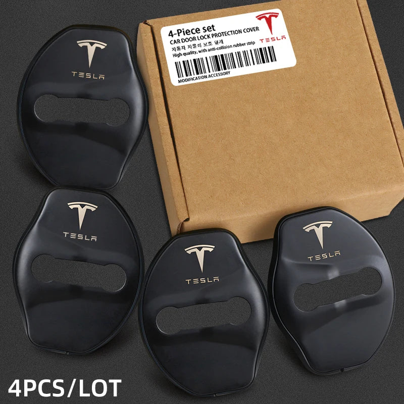 4pcs Car Door Cushion car Door Lock Buckle Protective Cover For Tesla model 3 model X Y style Sticker Accessories