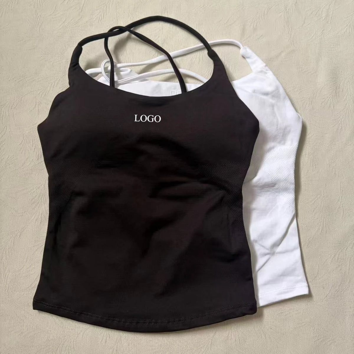 Logo Women Cross Back Yoga Tank Top Sexy High Stretch Sports Bra Vest Outer Wear Fitness Workout Crop Top