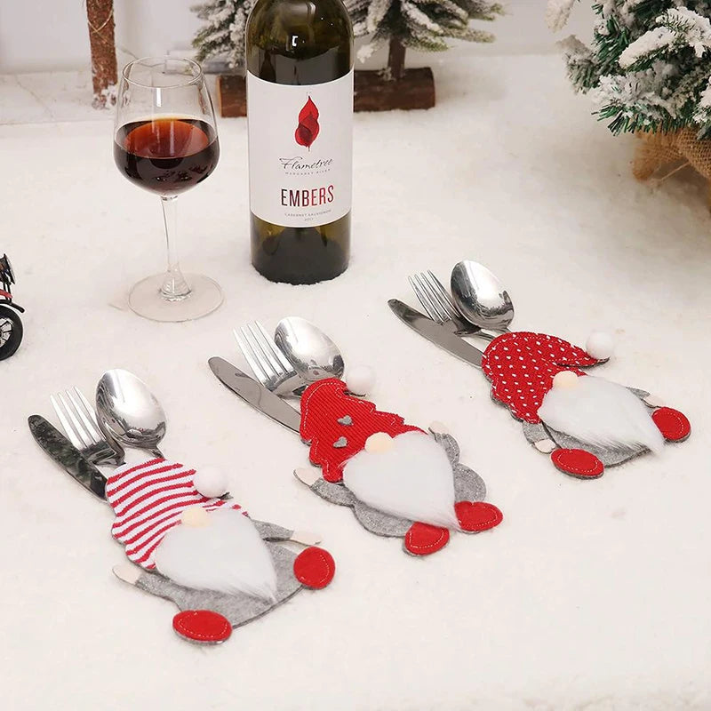 1/3pc Christmas Cutlery Set XMAS Elder Snowman Elk Doll Knife Fork Cutlery Set Cloth Art Knife And Fork Set Decoration For XMAS