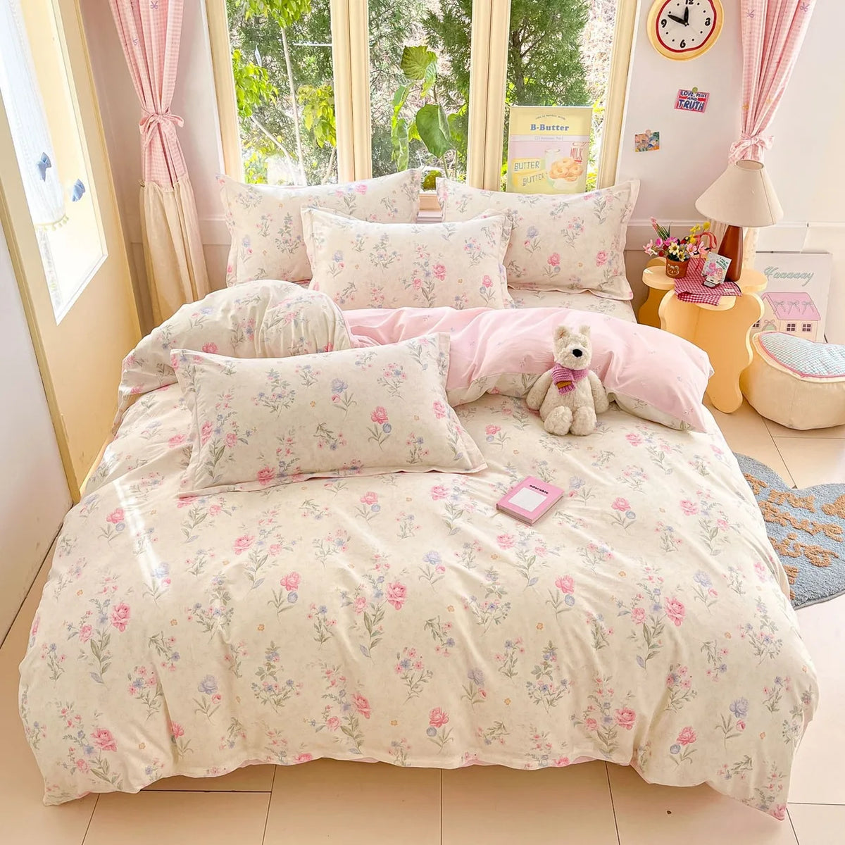 High Quality 100% Cotton Floral Duvet Cover Set Soft Breathable Queen King Bedding Set with Quilt Cover Fitted Sheet Pillowcases