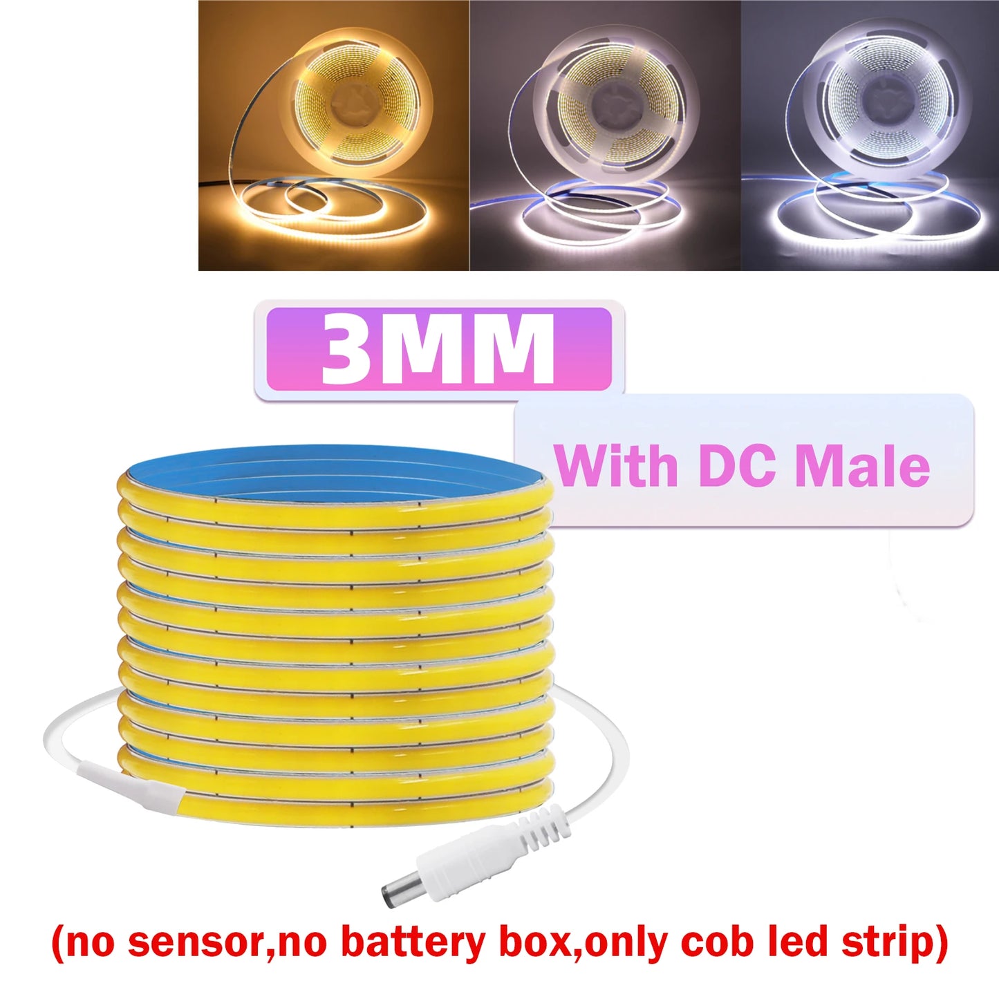 3MM 5MM 8MM COB LED Strip 5V 320LEDs/m PIR Motion Sensor Flexible Tape USB/Battery Powered Under Cabinet Kitchen Lighting Strip