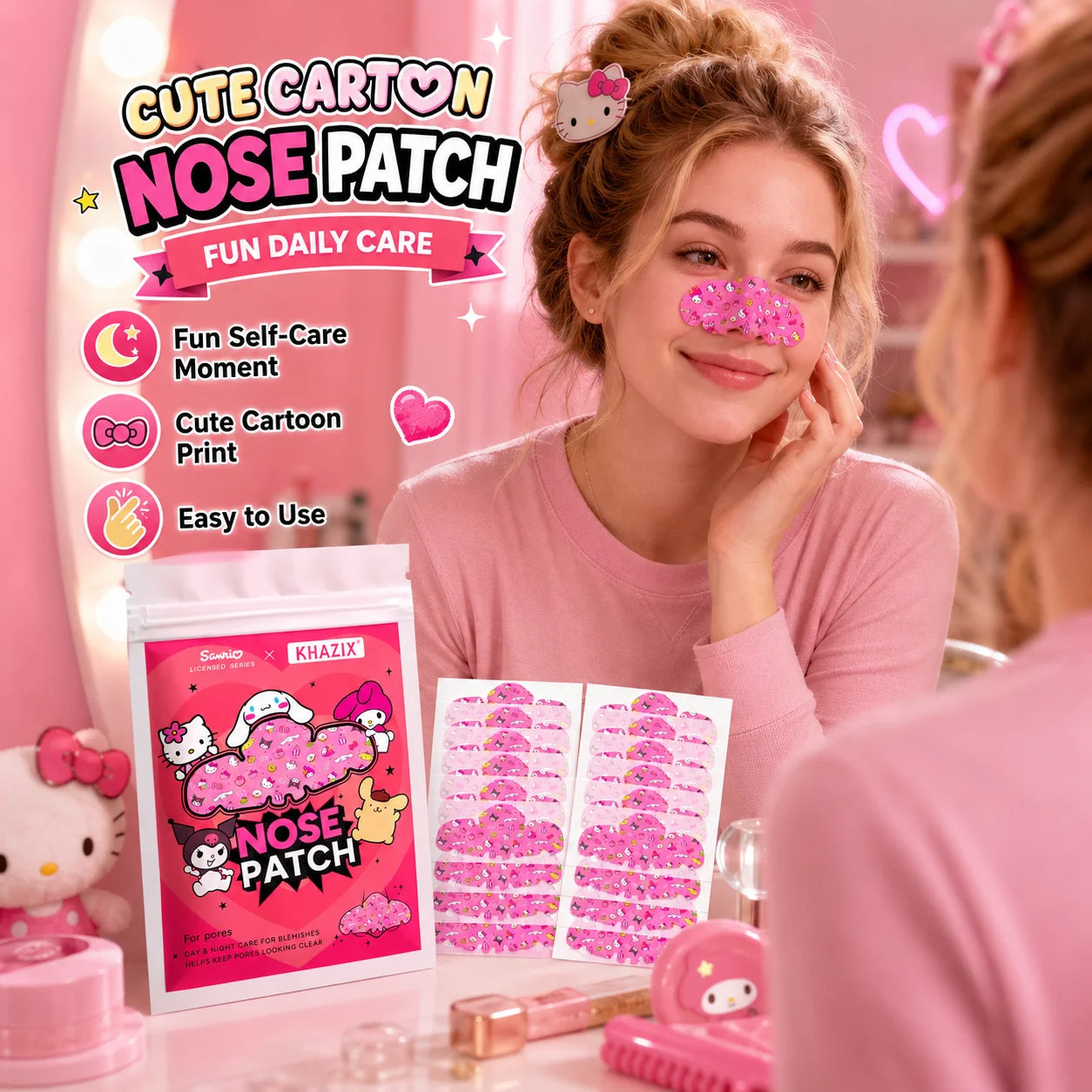 1/10pcs Hello Kitty Nose Pore Strips 10PCS Cute Cartoon Design Nose Stickers Kawaii Beauty Care Gift for Women