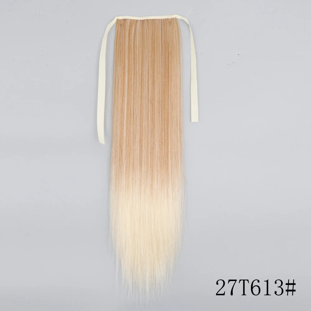LISI GIRL Synthetic Hair 22''34'' Long Straight Ponytail Wrap Around Ponytail Clip in Hair Extensions Black Hairpiece Headwear
