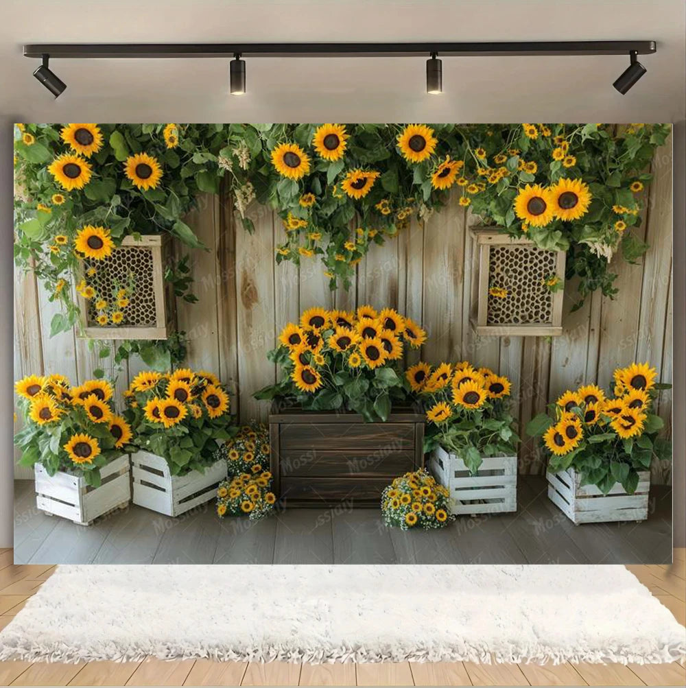 Sunflower Backdrop Photography Yellow Flower Wall Bee Garden Autumn Baby Shower Portrait Wedding Birthday Background Photo Props