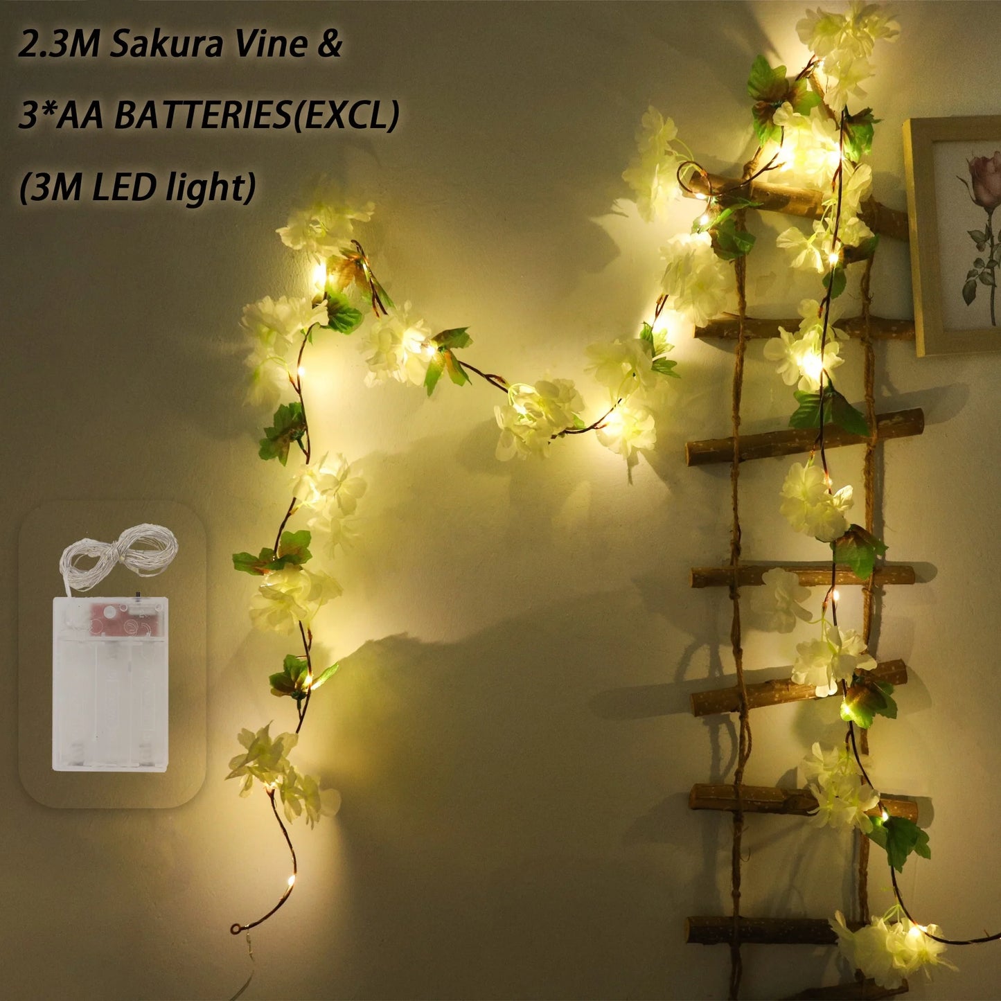 Cherry Blossom LED Light Artificial Flowers Vines For Wedding Party Home Decoration Hanging Wall Garden Arch Christmas Ornament