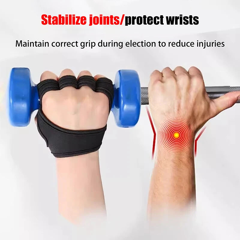 1 Pair Hand Wrist Palm Protector Gloves Gym Fitness Heavy Glove Gloves Half Non-Slip Wrist Finger Weightlifting Sport Support