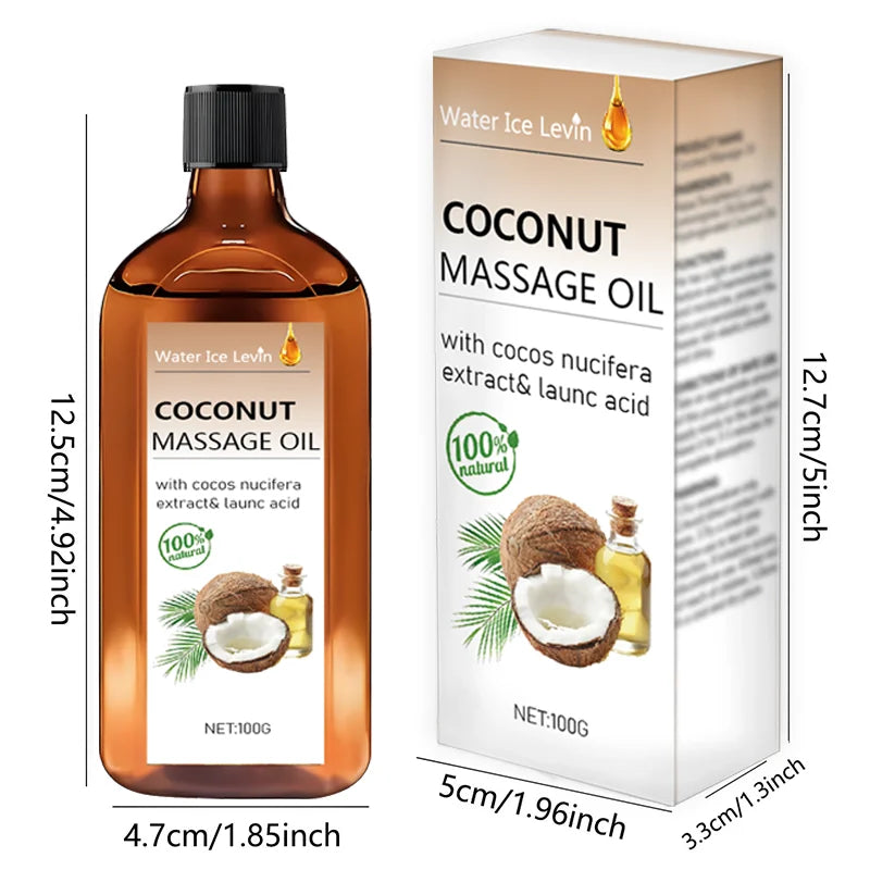 Coconut Massage Oil. Non-Greasy Hydration. Natural Cocos Nucifera Extract. Lauric Acid Moisturizer. Nourishing Fast Absorption.