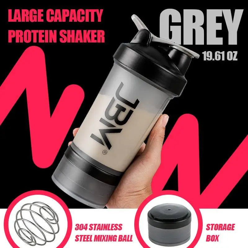 Sports Protein Shaker Cup With Powder Storage Box, Stainless Mix Ball For Coffee Milk Cocoa Powder, Fitness Accessory