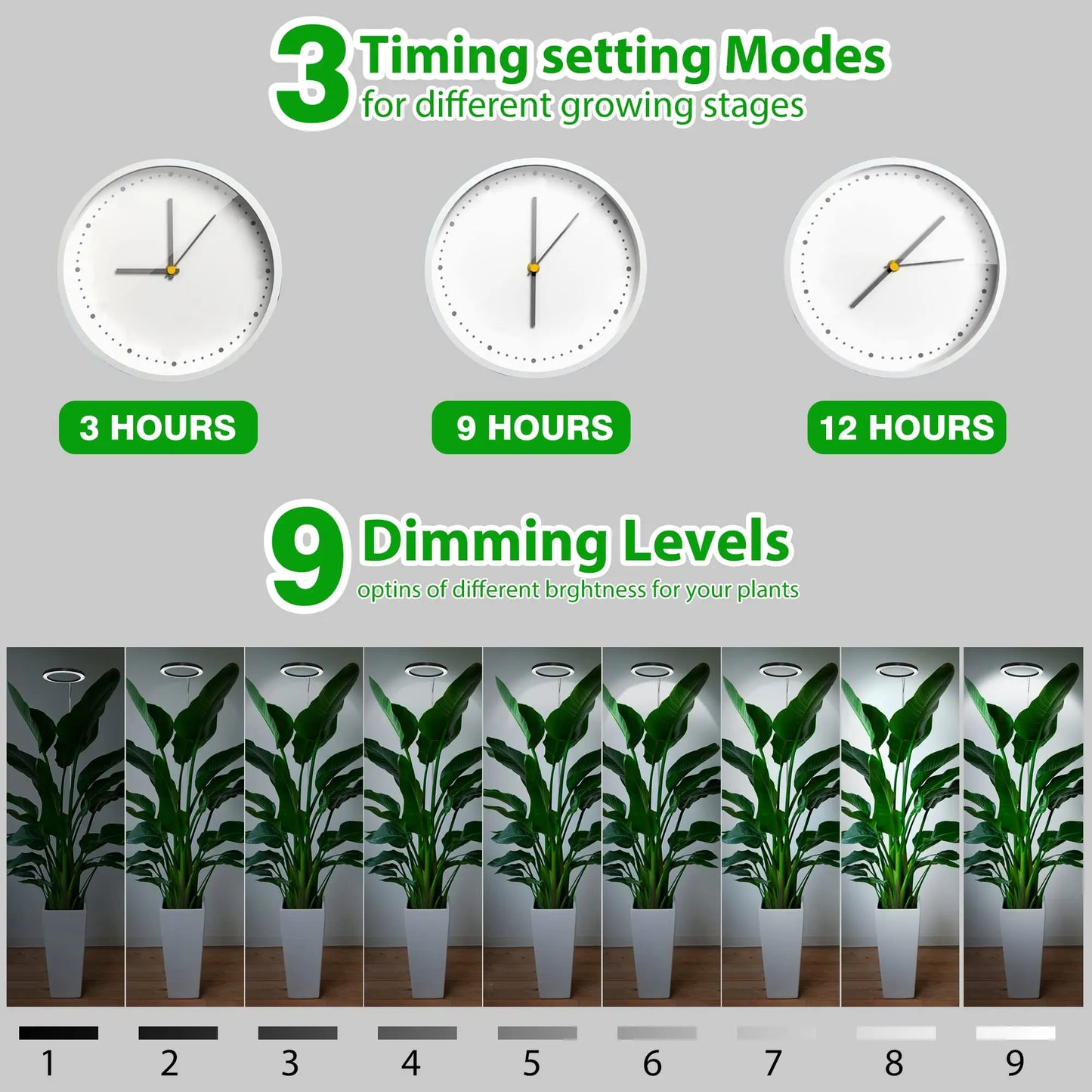 Museluce Grow Lights for Indoor Plants, 72 LEDs Full Spectrum Grow Lamp,Auto 3/9/12H Timer, 34-160cm Height Adjustable