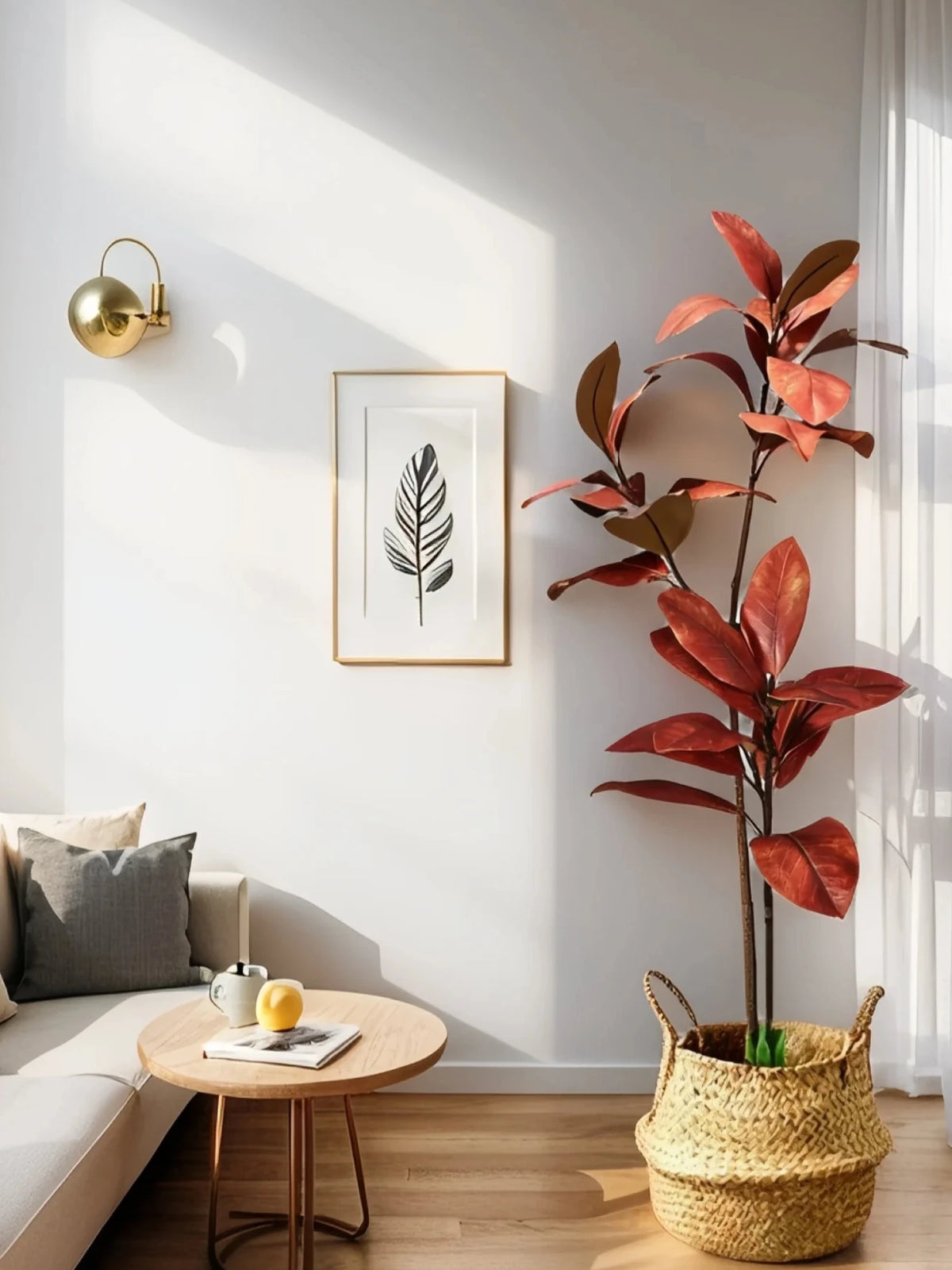 3.6Ft Artificial Magnolia Tree Fall Artificial Magnolia Branch Tropical Banyan Plants Home Garden Office Balcony Decoration
