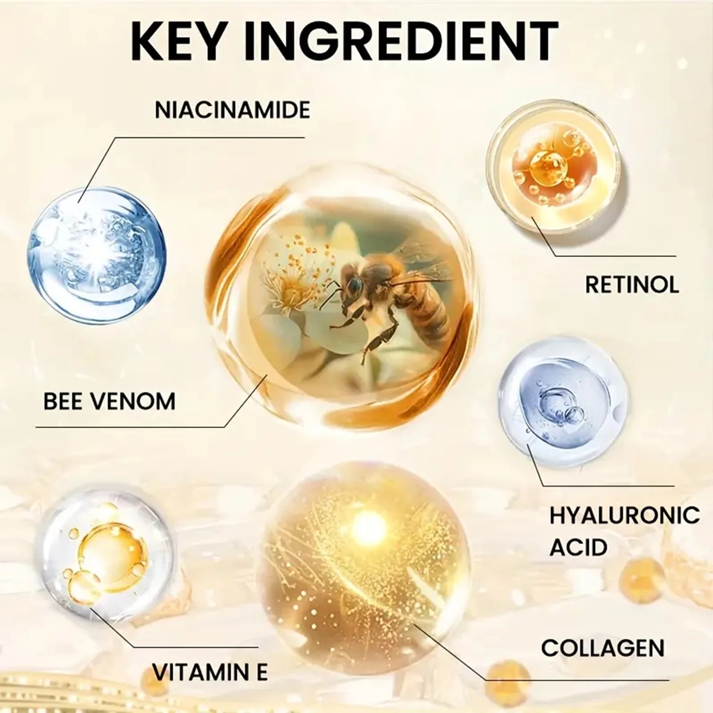 Bee Venom Instant Facial Lifting Cream Tightens and Lifts Sagging Skin, Smoothing the Skin |   Alcohol-Free, Contains Hyaluronic Acid, Suitable for All Skin Types
