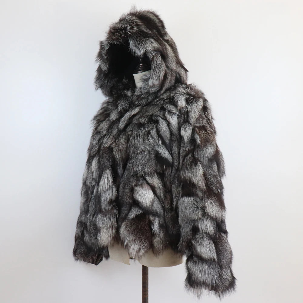 New Winter Women Real Fox Fur Hooded Coat Thick Keep Warm 100% Natural Real Fox Fur Jacket Lady Fashion Geunine Fox Fur Overcoat