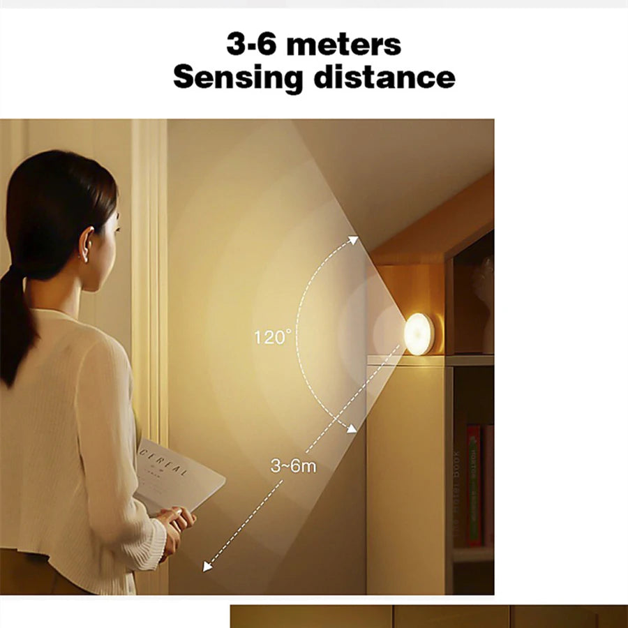 White/Warm Light Magnetic Night Light with Motion Sensor, 3-6M Detection, Rechargeable Dimmable LED Lamp for Bedroom Closet