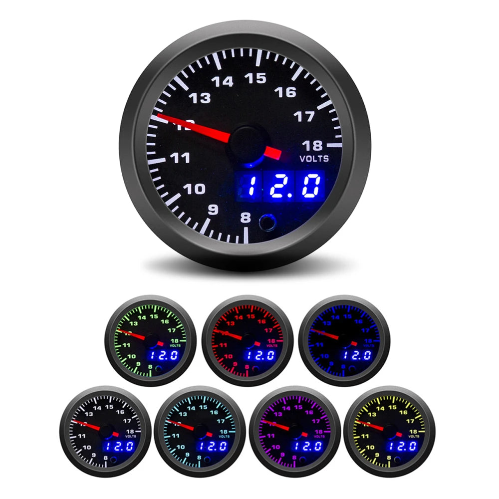52mm Tachometer PRM Boost Gauge Water Temp Oil Temp Oil Press Voltmeter EGT Gauge AFR Gauge 7 Colors LED Dual Display Car Gauge