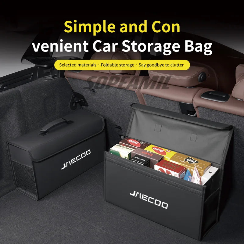 Car Carbon Fiber Leather Storage Box Organizer Large Capacity Foldable Stowing Tidying Bag For Chery Jaecoo J7 J8 Accessories