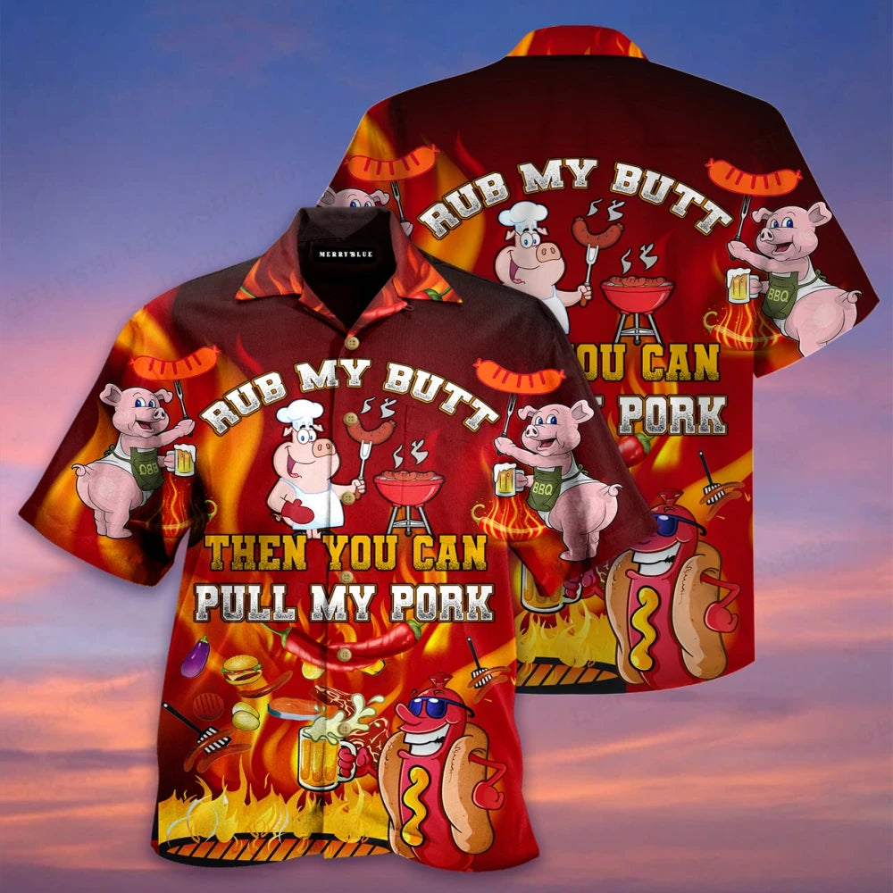 Men's Shirt Vocation Bus 3d Print Men Fashion Shirts Single-Breasted Short Sleeve Hawaiian Beach Dart Blouse Clothes