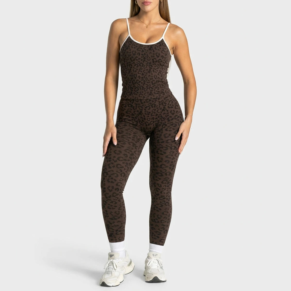 Wild Leopard Yoga Workout Set Sleeveless Top & Long Pants for Women, Moisture Wicking High Stretch Fitness Activewear