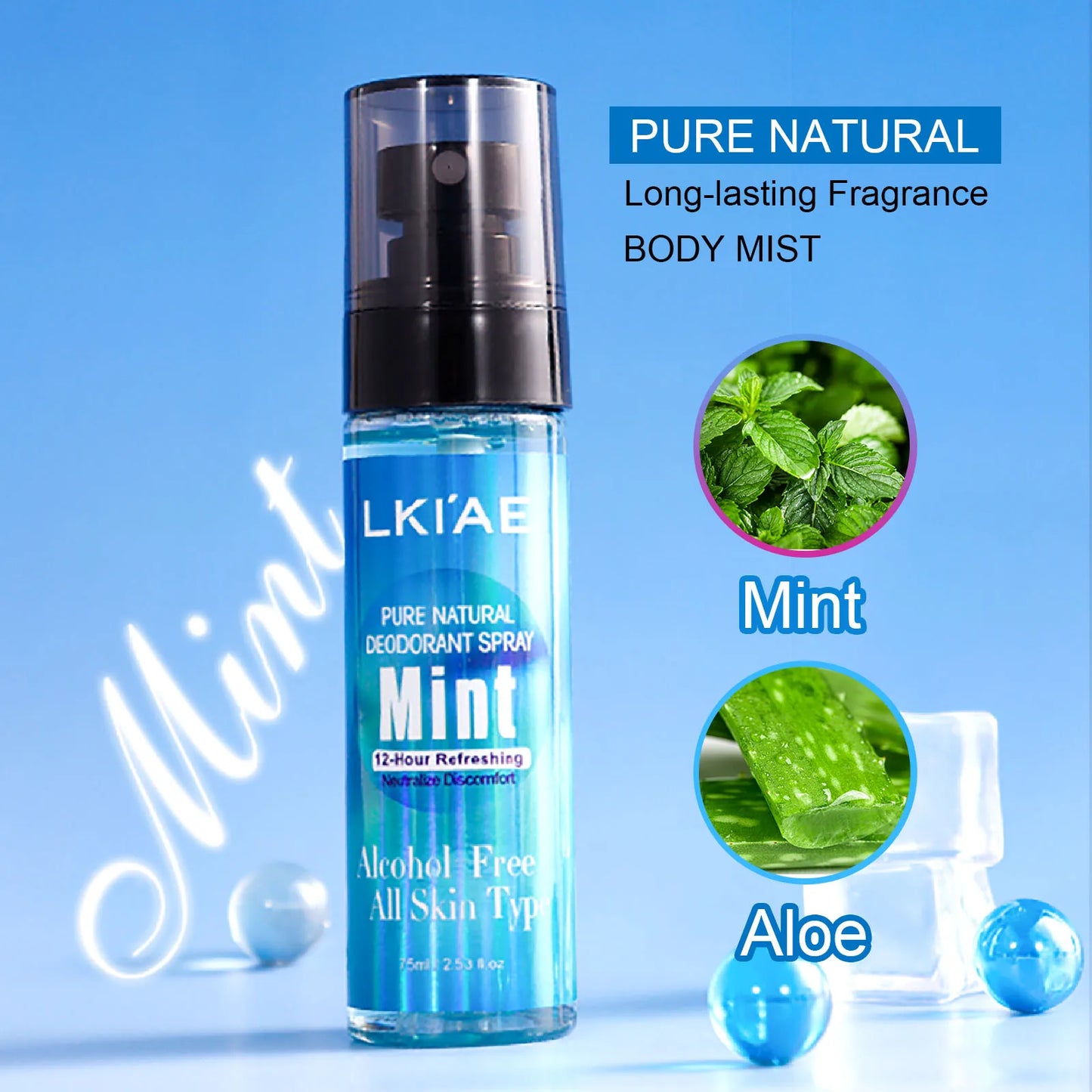 LKIAE Natural Deodorant Body Spray, 12H Antiperspirant And Odor Control, Formulated Without Alcohol, For Women & Men