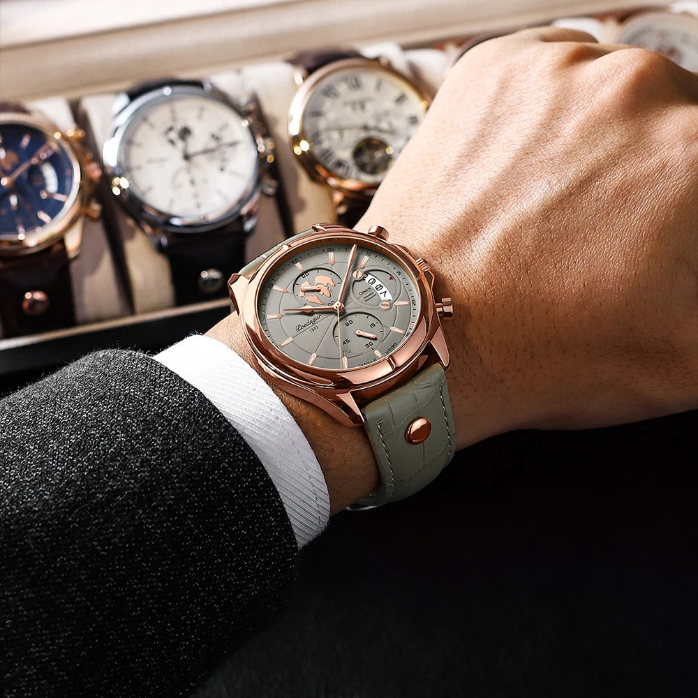 POEDAGAR Luxury Original Man Watch Chronograph Date Waterproof Men Wristwatch Leather Quartz Business Sports Men's Watches Reloj