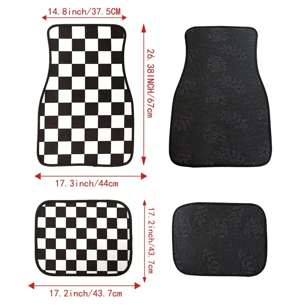 New General JDM Racing Culture Red Grid Car Foot Mat Accessories Classic Carpet Foot Mat 4PCS Foot Mat