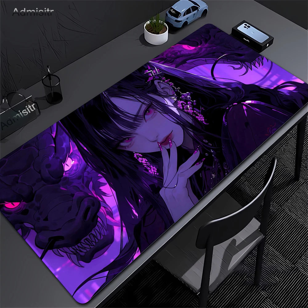 XXL Mouse Pad PC Purple Anime Girl Gamer Mousepad Laptop Computer Keyboard Accessories Mouse Mat Rug Extended Desk Mats 50x100cm