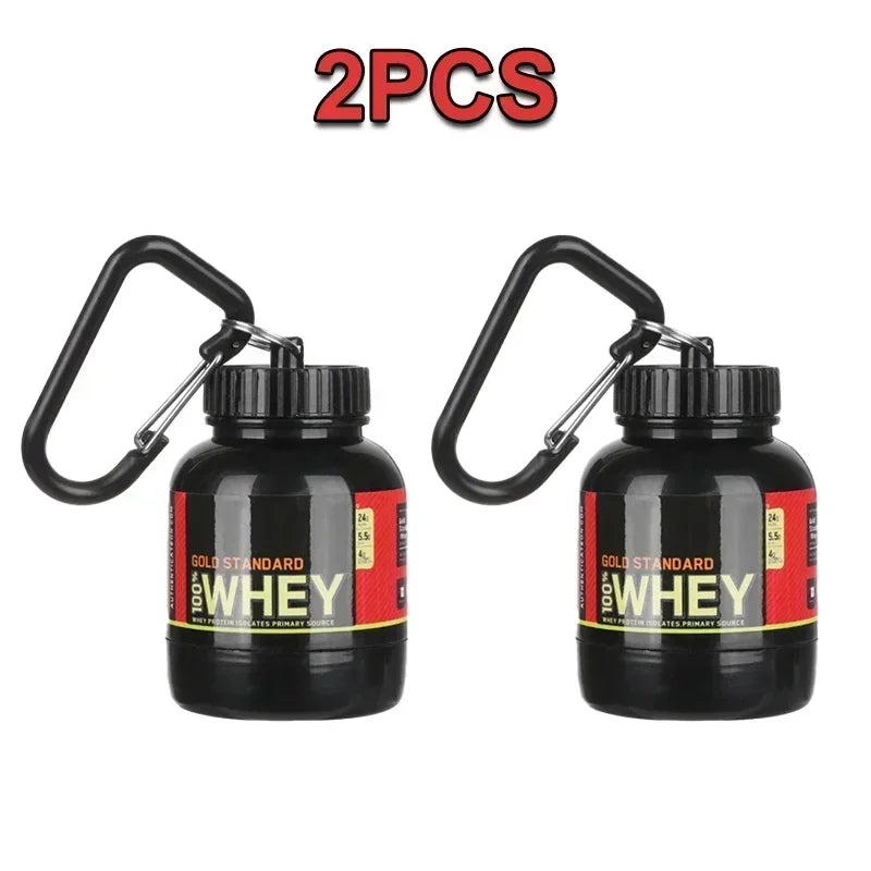 1-20Pcs Portable Protein Powder Bottle Mini Keychain Medicine Powder Container Carabiner Bucket One Cup for Gym Travel Outdoor