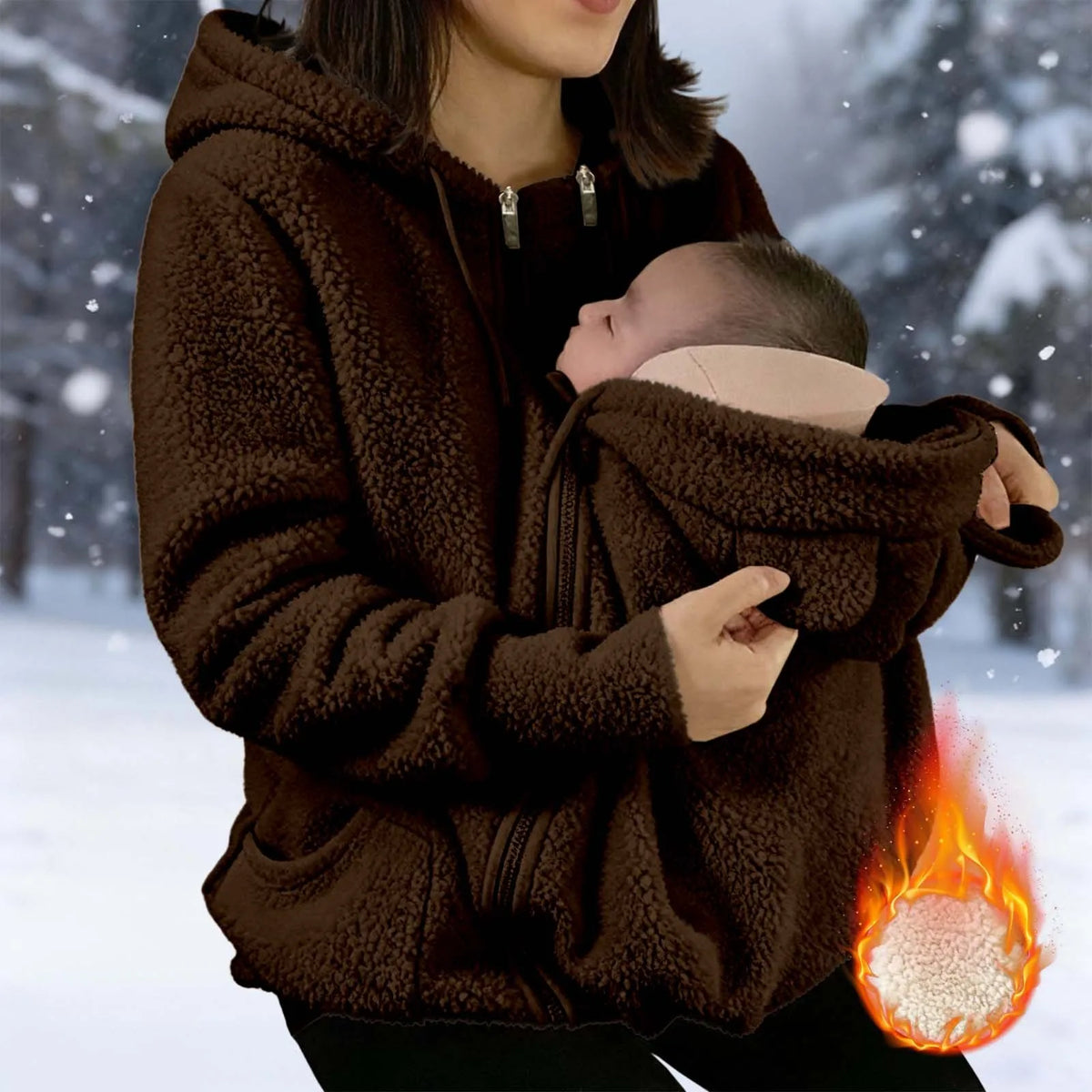 Autumn Winter Kangaroo Baby Carrier Hooded Jackets For Women Casual Hooded Mommy Outerwear Thickened Fleece Baby Pocket Jackets